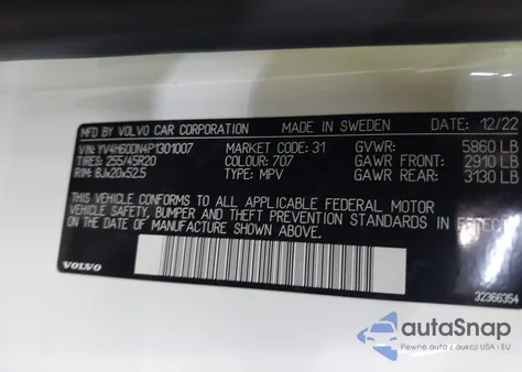 2023 Volvo Xc60 Recharge Plug-In Hybrid T8 Plus Bright Theme из США, поврежденный, VIN YV4H60DN4P1301007